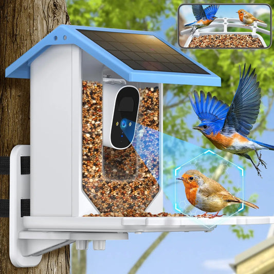 2.4G WiFi Smart Bird Feeder with Camera 2.4K Screen Solar Low Power Night Vision IP66 Waterproof 4G or WIFI Connected Feeder